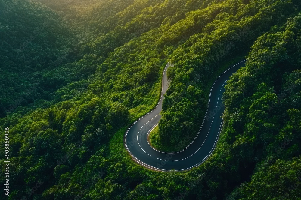 Aerial view asphalt road on green forest, Curve asphalt road on mountain green forest, Countryside road passing green forrest and mountain , ai Aerial view asphalt road on green forest, Curve asphalt road on mountain green forest, Countryside road passing green forrest and mountain , ai