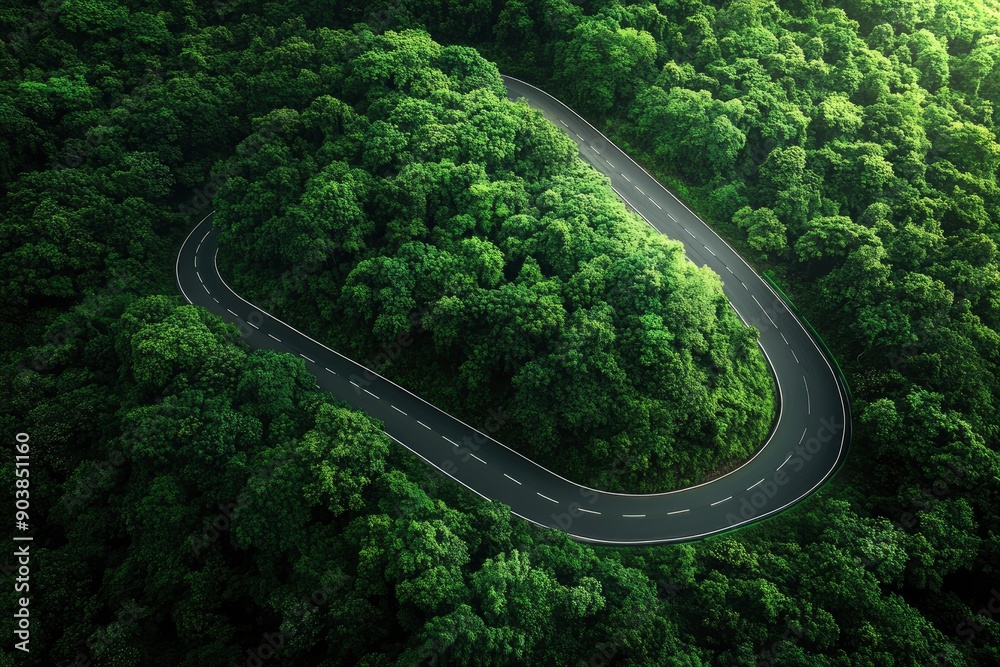 Aerial view asphalt road on green forest, Curve asphalt road on mountain green forest, Countryside road passing green forrest and mountain , ai Aerial view asphalt road on green forest, Curve asphalt road on mountain green forest, Countryside road passing green forrest and mountain , ai