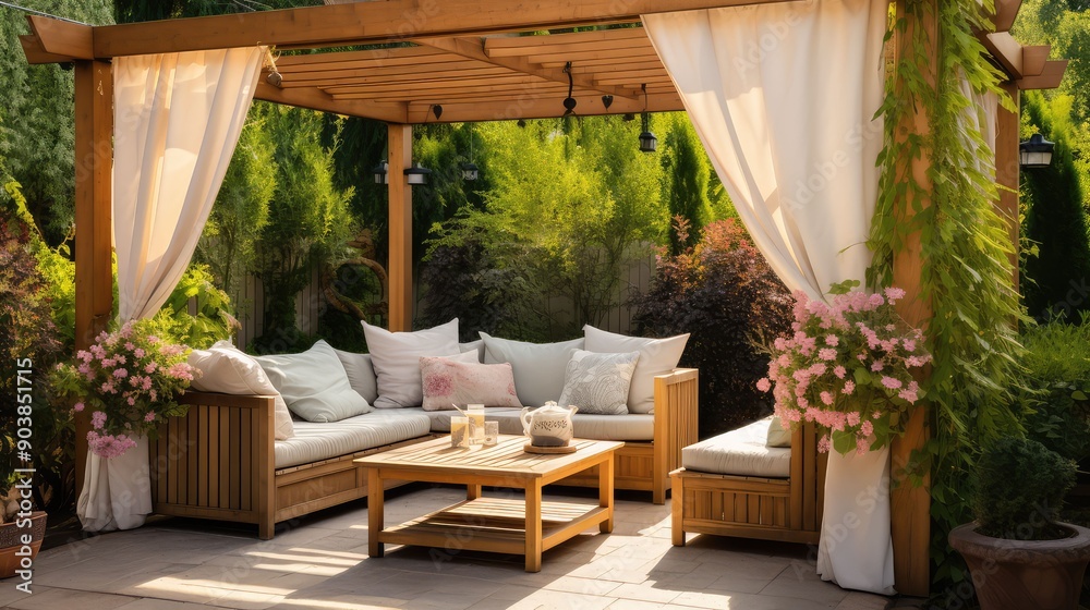 Fototapeta premium curtains outdoor wood furniture