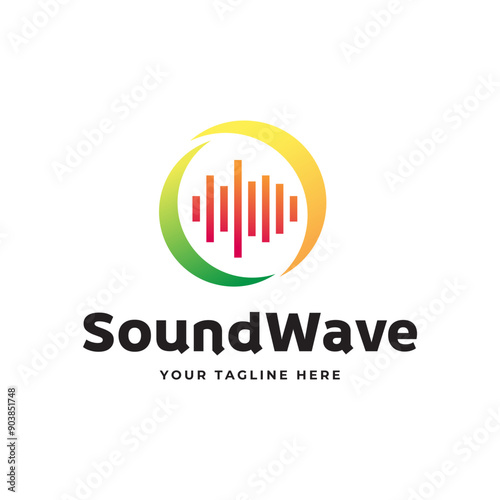 Colorful music bars visualization vector graphic design template.