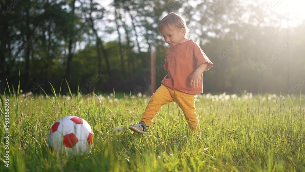 kid are playing ball on the court. happy family kid dream concept. Toddler playing ball park. child son in an orange lifestyle T-shirt playing ball on green grass in the park in summer kid are playing ball on the court. happy family kid dream concept. Toddler playing ball park. child son in an orange lifestyle T-shirt playing ball on green grass in the park in summer