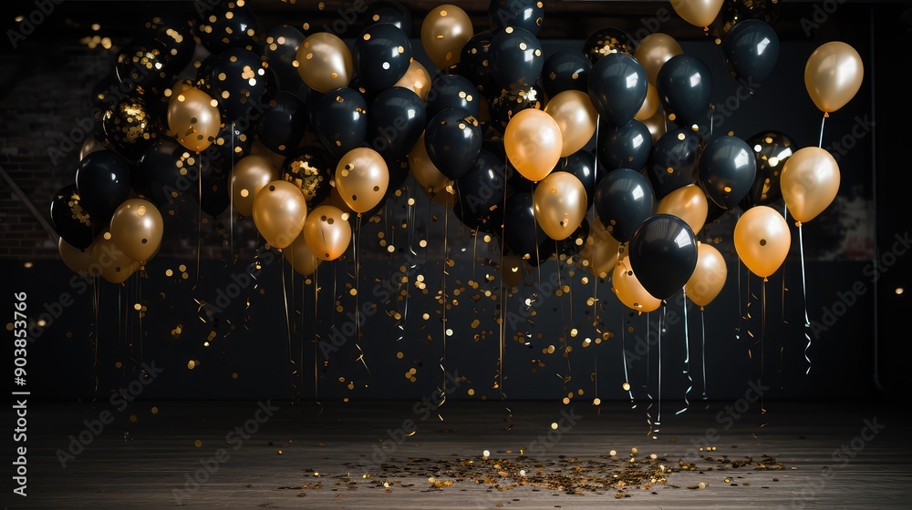 Naklejka premium stylish black gold confetti