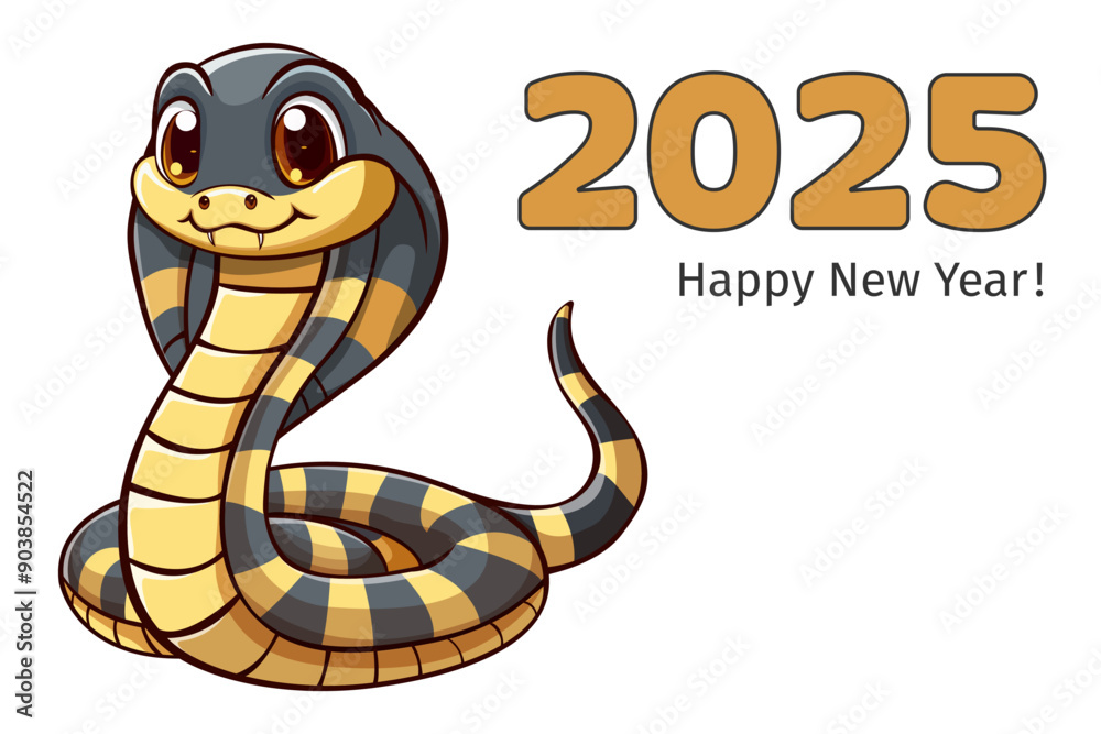 Fototapeta premium Chinese New Year 2025 Illustration, elegant snake and text on isolated white background, vector. Snake label, poster, calendar. 