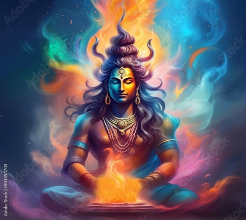 Fantasy art of Hindu diety Lord Shiva.
