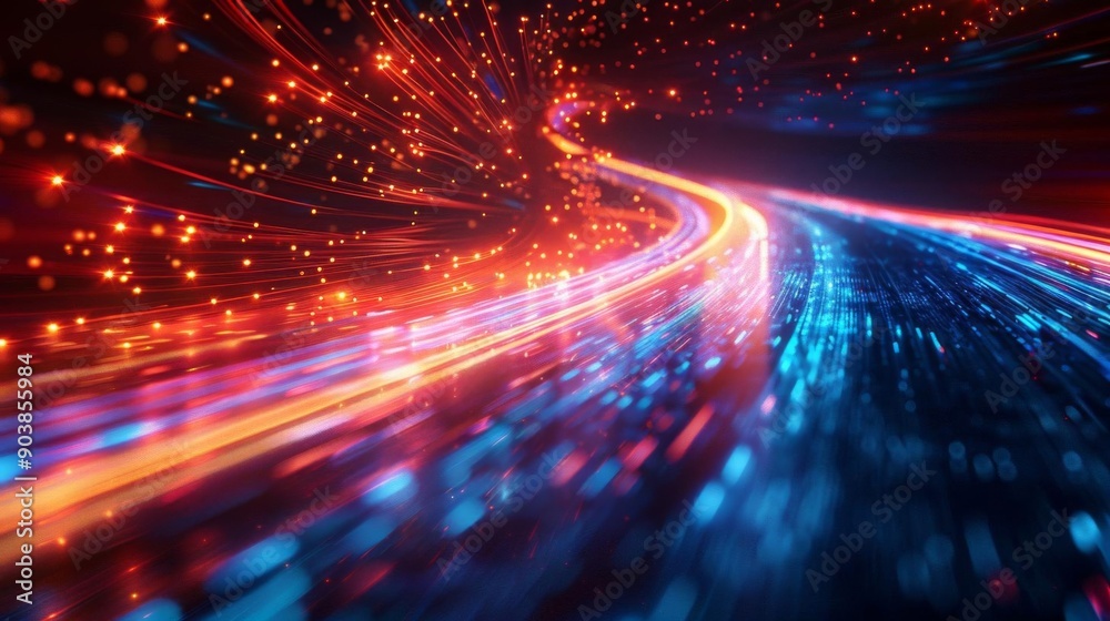 Abstract glowing lines and particles forming a futuristic tunnel. Abstract glowing lines and particles forming a futuristic tunnel.