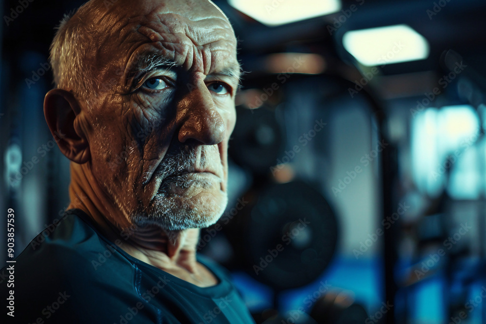Fototapeta premium Beautiful elderly people attending gym having healthy lifestyle way of life, modern indoors sports space, Generative AI