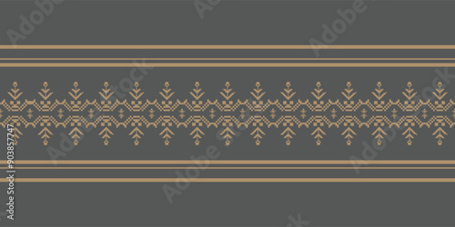 Elegant Textile Border with Floral Motif. Vintage Textile Border for Classic Designs. Seamless motif songket batik from Indonesia. Ethnic pattern traditional cloth.