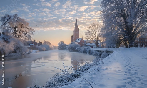 A picturesque winter scene of Worcester's riverside photo