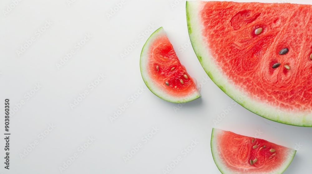 Detailed slice of watermelon with seeds, isolated on a plain background, space for text, highlighting the freshness and juiciness Detailed slice of watermelon with seeds, isolated on a plain background, space for text, highlighting the freshness and juiciness