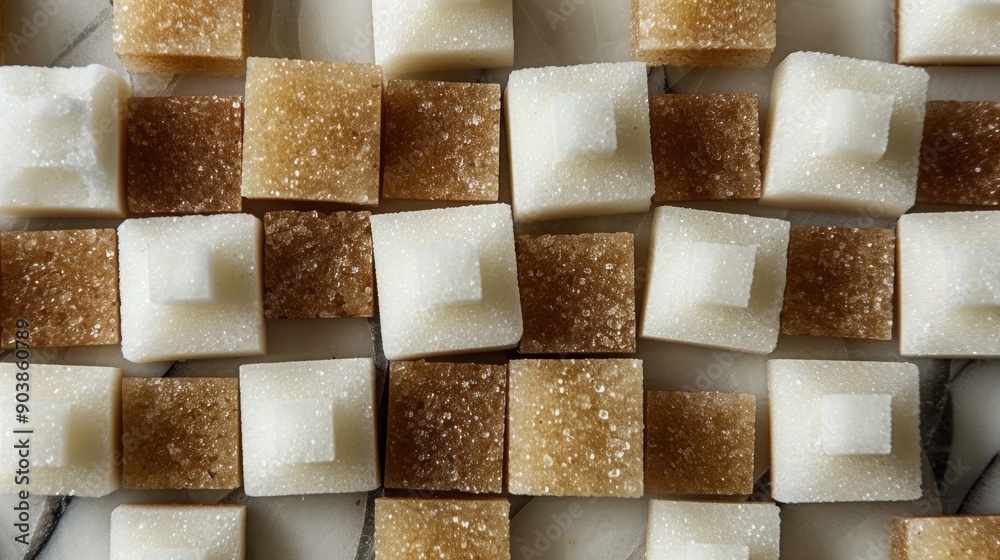 Brown and white sugar cubes arranged like a chessboard