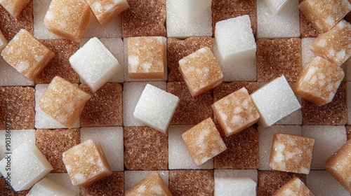 Brown and white sugar cubes arranged like a chessboard