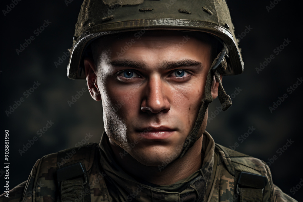 Closeup portrait of soldier in uniform and armor during a battle generative ai Closeup portrait of soldier in uniform and armor during a battle generative ai