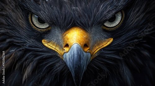 The sharp gaze of the black-feathered eagle's eyes was very frightening