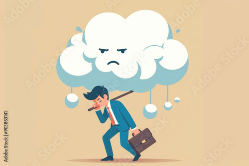 Illustration of a stressed businessman with a big thought bubble, symbolizing stress and pressure.