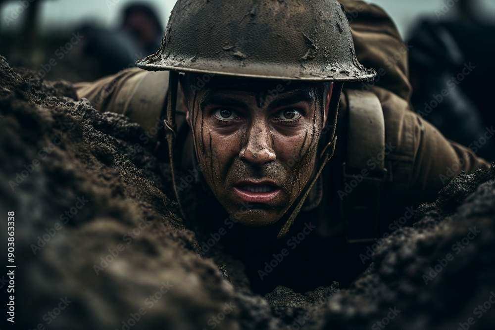 Fototapeta premium Fully equipped troop of soldiers generative AI