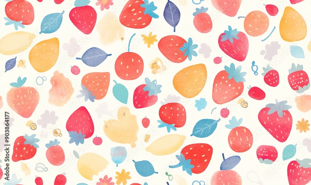 Watercolor painting of strawberries in raindrops painted in cubist style with soft pastel colors seamless pattern Watercolor painting of strawberries in raindrops painted in cubist style with soft pastel colors seamless pattern