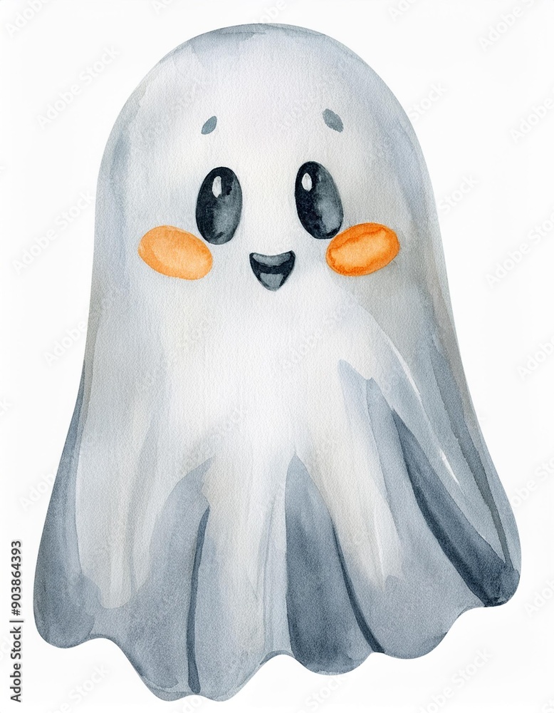 Fototapeta premium Set of cute watercolor Halloween's Day elements. Isolated on white background. Can be used for Halloween's day, greeting cards and invitations. Hand drawn watercolor illustration.