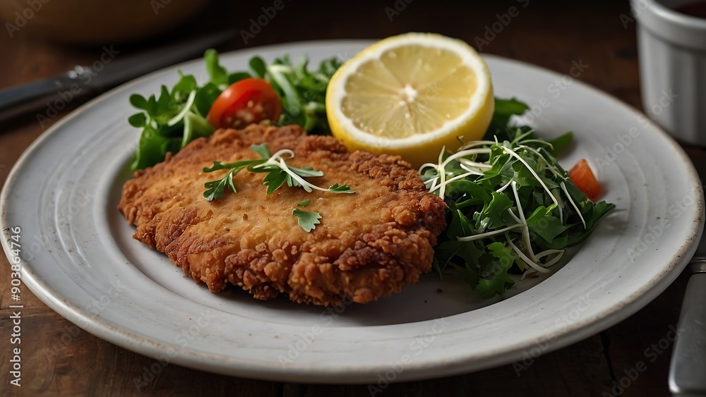 Fried meat schnitzel on the plate
