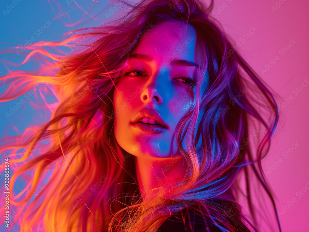 female model with long blonde hair, dynamic background female model with long blonde hair, dynamic background