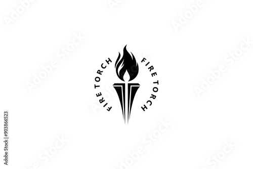 Torch flame badge logo with flat design