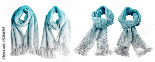 white and blue scarf on isolated transparent background
