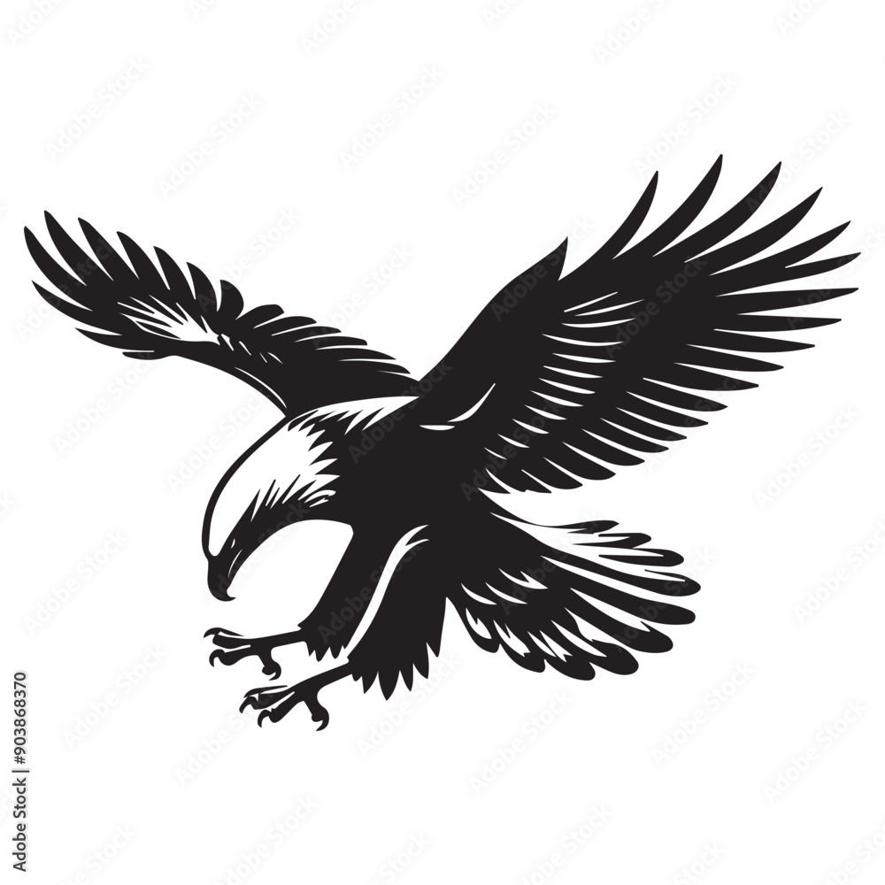 Obraz premium Red-tailed hawk Silhouette, Eagle Clipart, Eagle hovering vector illustration