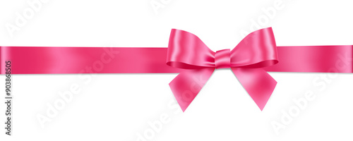 Pink Bow and Ribbon Horizontal Realistic shiny satin with shadow horizontal ribbon for decorate your wedding invitation card ,Breast Cancer Awareness Month, greeting or gift boxes vector EPS10