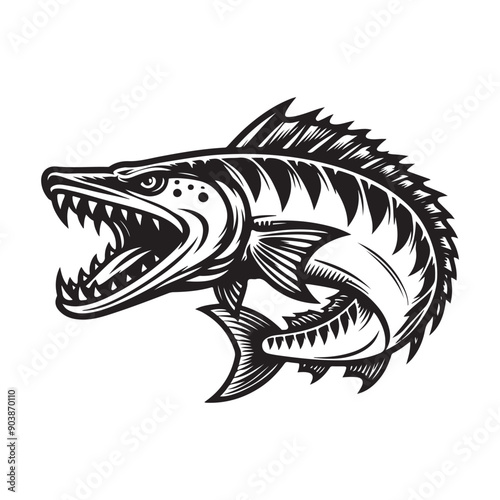 Line art of Barracuda cartoon vector