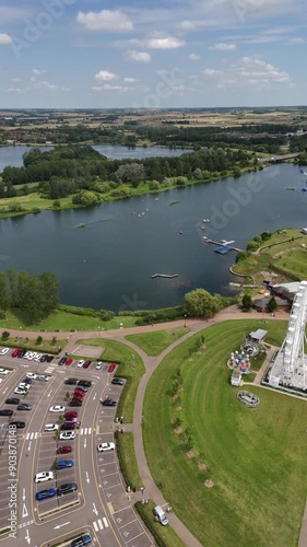 Wide aerial shot of Willen Lake, Milton Keynes