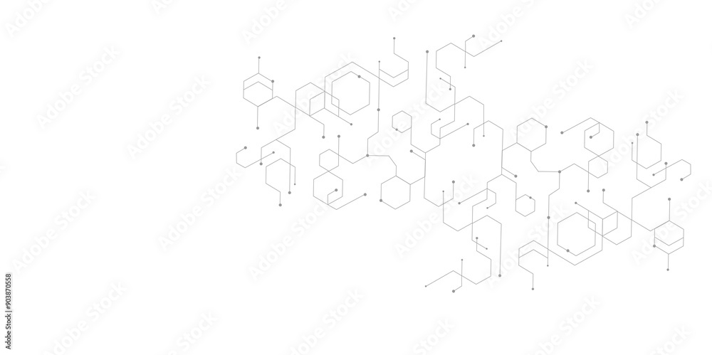 Vector abstract technology on a white background. High-tech hexagon geometric connection system Vector abstract technology on a white background. High-tech hexagon geometric connection system