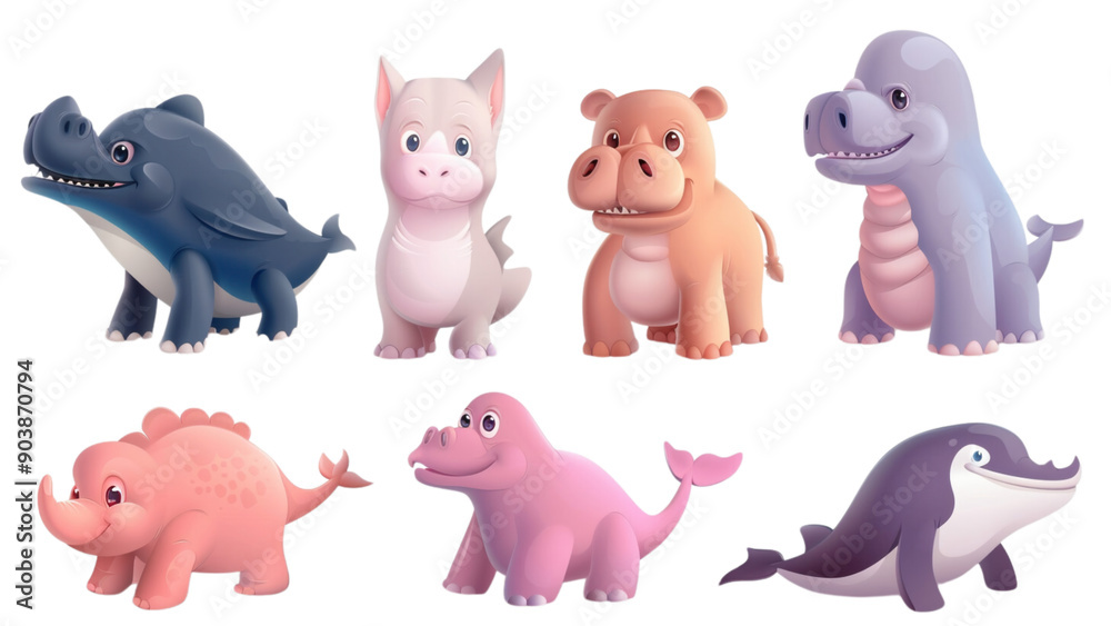 A group of cartoon animals, including a whale, a cat, a pig, a dolphin, a dolphin, a whale, and a dolphin A group of cartoon animals, including a whale, a cat, a pig, a dolphin, a dolphin, a whale, and a dolphin