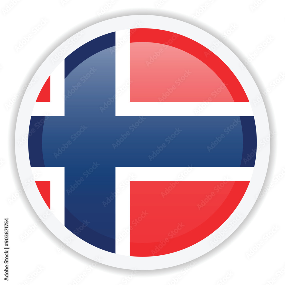 Obraz premium Glossy icon with flag of Norway on it. Round vector icon with shadow underneath. Icon for mobile apps, UI and web design
