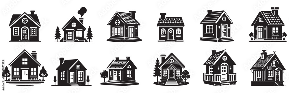 silhouette of a mini house in black color on a white background vector illustration flat design without shadow. silhouette of a mini house in black color on a white background vector illustration flat design without shadow.
