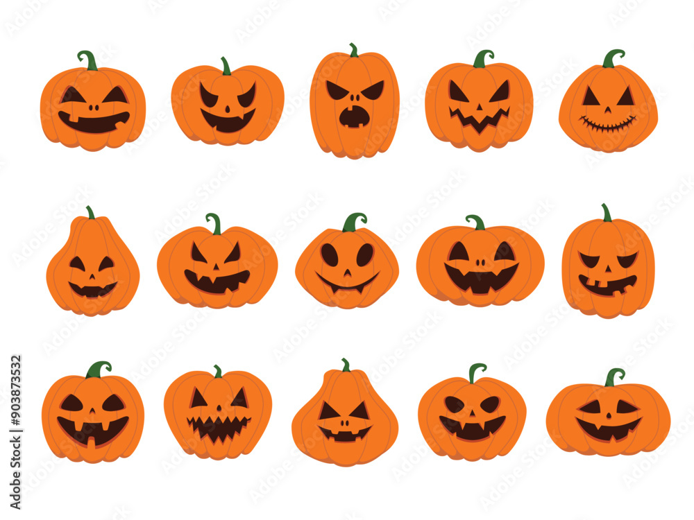 Collection of a funny Halloween orange pumpkins - Jack o'lanterns. Vector illustration isolated on a white background Collection of a funny Halloween orange pumpkins - Jack o'lanterns. Vector illustration isolated on a white background