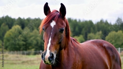 Serene Chestnut Horse in Pasture photo