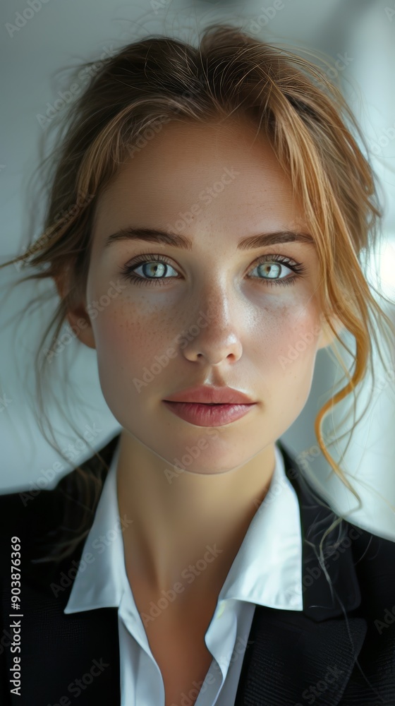 A woman with a blue eye and a red headband A woman with a blue eye and a red headband