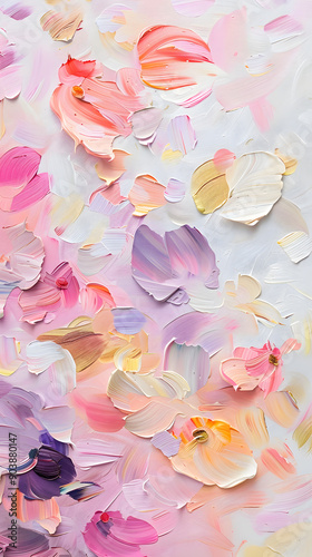 Colorful abstract brush strokes on a white background with a petal like pattern