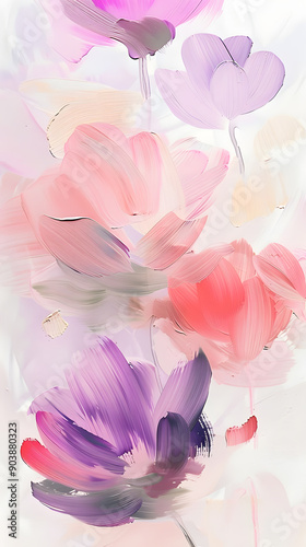 Colorful abstract brush strokes on a white background with a petal like pattern