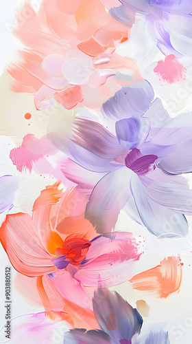 Colorful abstract brush strokes on a white background with a petal like pattern