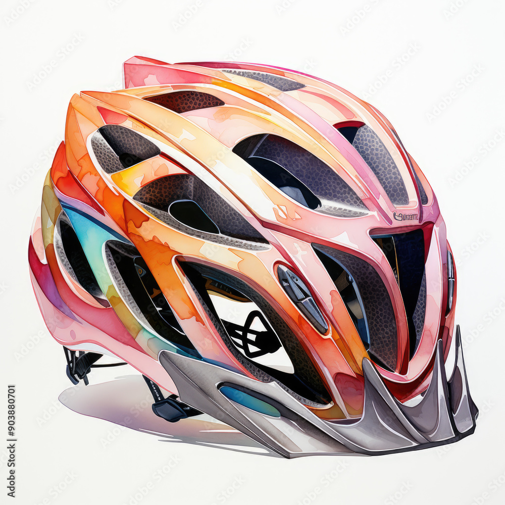 Fototapeta premium Watercolor Cycling helmet, clipart Illustration, Generative Ai