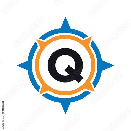 Initial compass  Logo combine with letter Q vector template