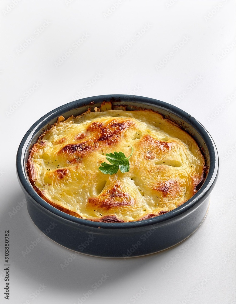 Turkish food potato gratin on white background Turkish food potato gratin on white background