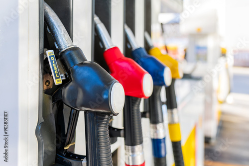 Fuel pump dispenser close-up photo on Australian service station