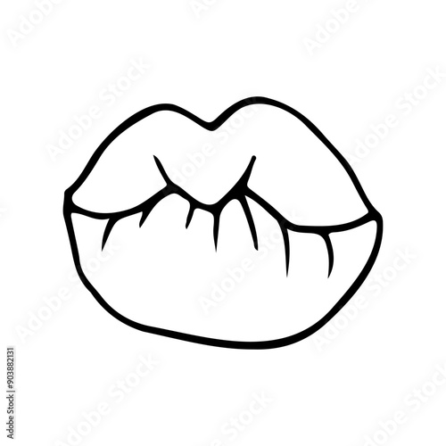 biting your own lips - hand drawn doodle