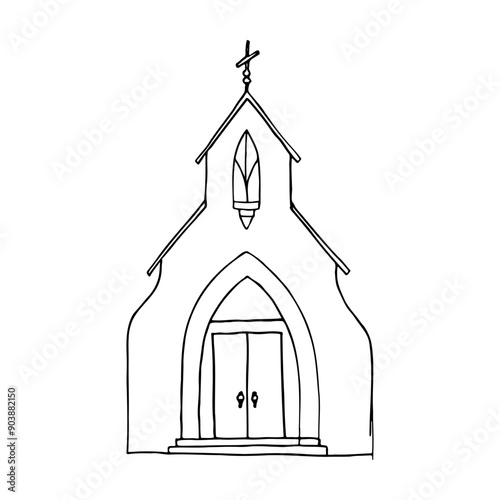 whole chapel building full face - hand drawn doodle