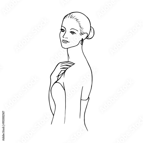 half length portrait of dreamy woman - hand drawn doodle