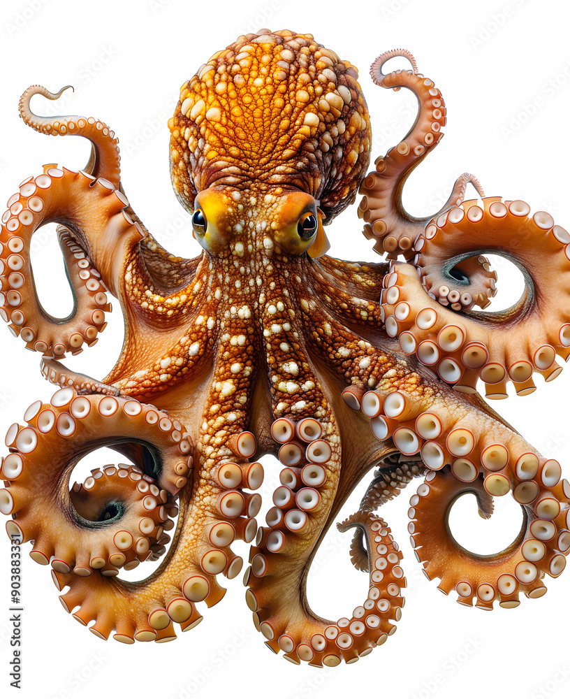 Close up of a detailed orange octopus tentacle on a white background Close up of a detailed orange octopus tentacle on a white background