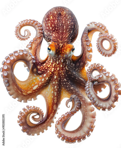 Obraz na płótnie Close up of a detailed orange octopus tentacle on a white background w salonie