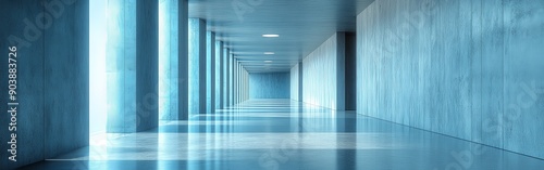 Minimalist Blue Concrete Corridor with Geometric Columns