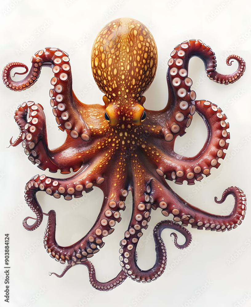 Obraz premium Close up of a detailed orange octopus tentacle on a white background